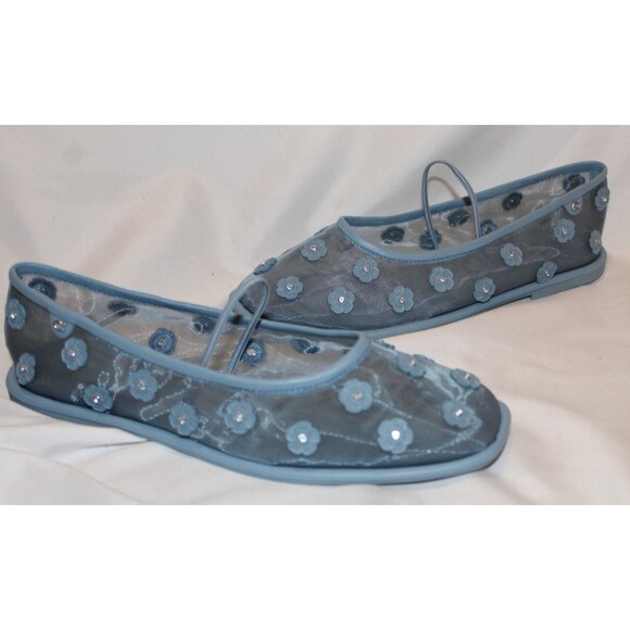 COACH WOMEN'S EMILIA MARY JANE MESH TEA ROSE BALLET FLATS BLUE NIB - Picture 6 of 7